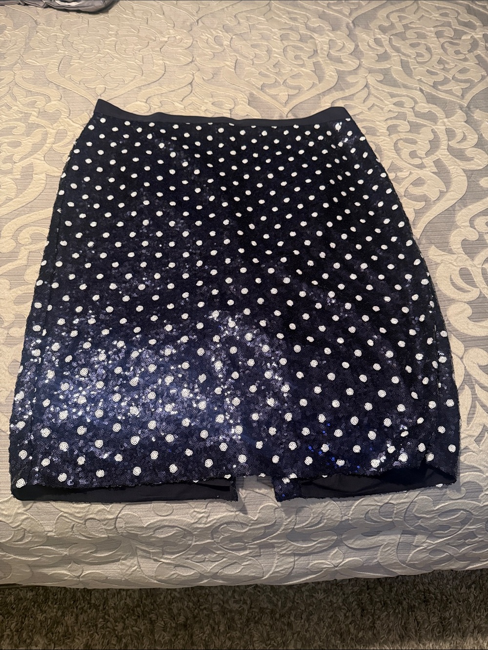 Talbots Navy Sequin Polka Dot Midi Skirt